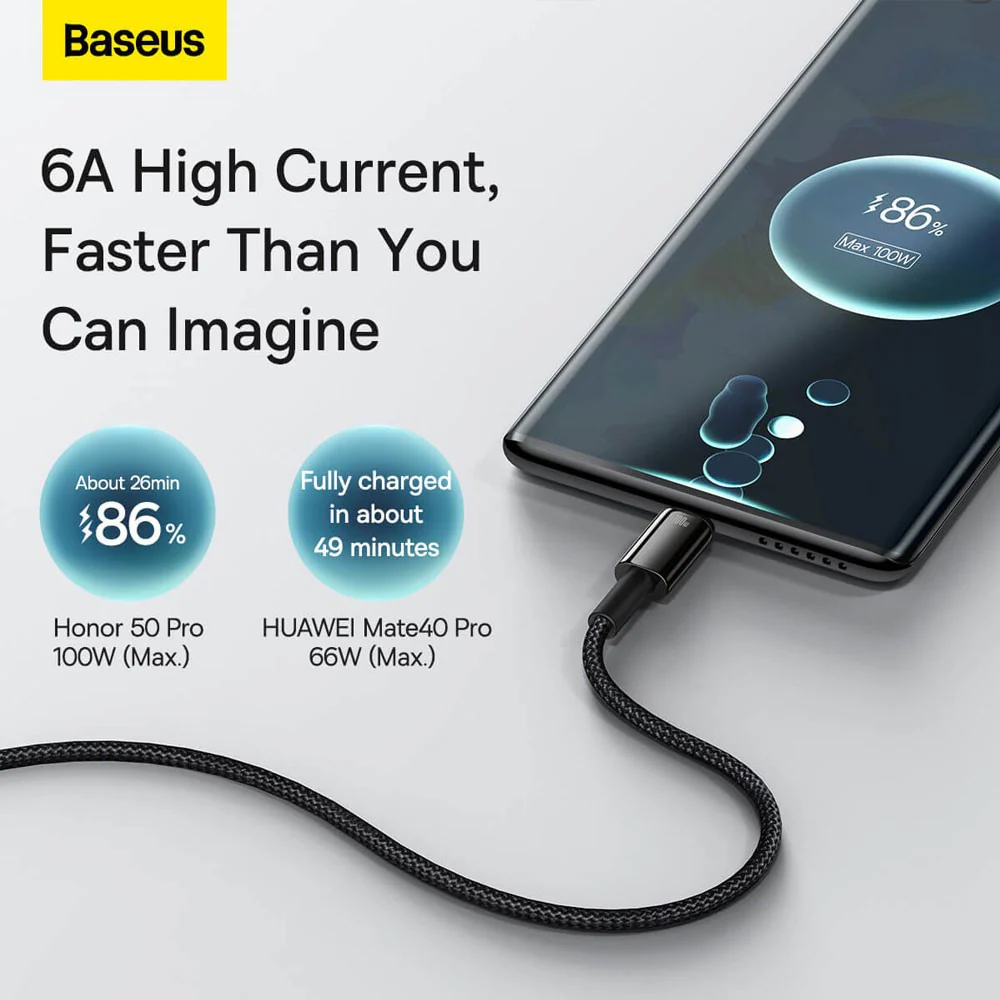 Baseus Tungsten Gold Fast Charging Data Cable USB to Type-C 100W 2m - Black - Image 4
