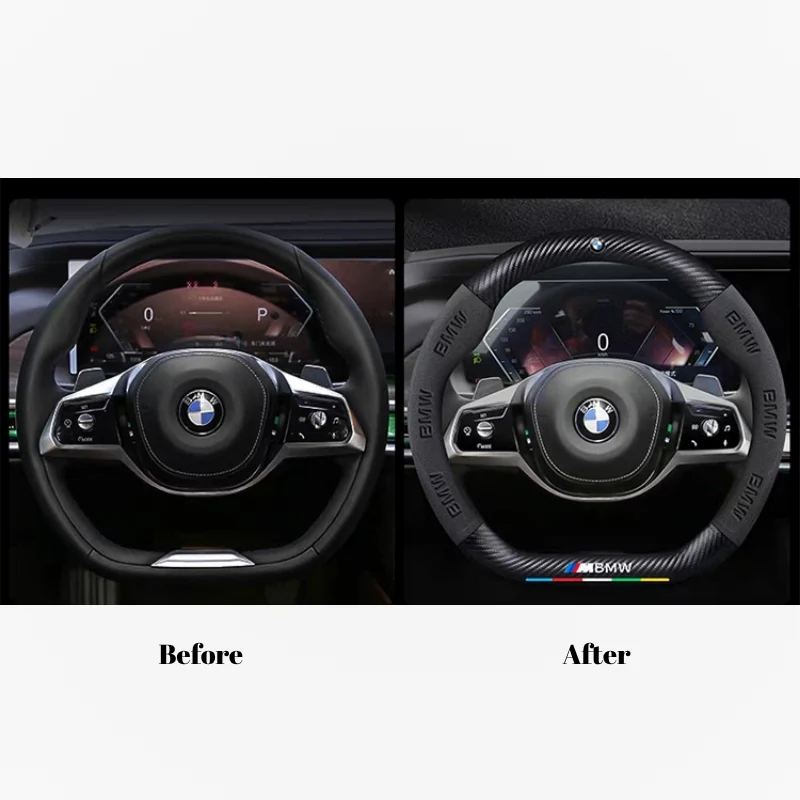BMW Luxury Carbon Fiber Leather & Soft Suede Touch, Enhanced Grip Steering Wheel Cover For 3 Series, 4 Series, 5 Series, 6 Series, 7 Series, X1, X3, X4, X5, X6, X7 - Image 3