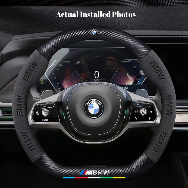 BMW Luxury Carbon Fiber Leather & Soft Suede Touch, Enhanced Grip Steering Wheel Cover For 3 Series, 4 Series, 5 Series, 6 Series, 7 Series, X1, X3, X4, X5, X6, X7 - Image 5