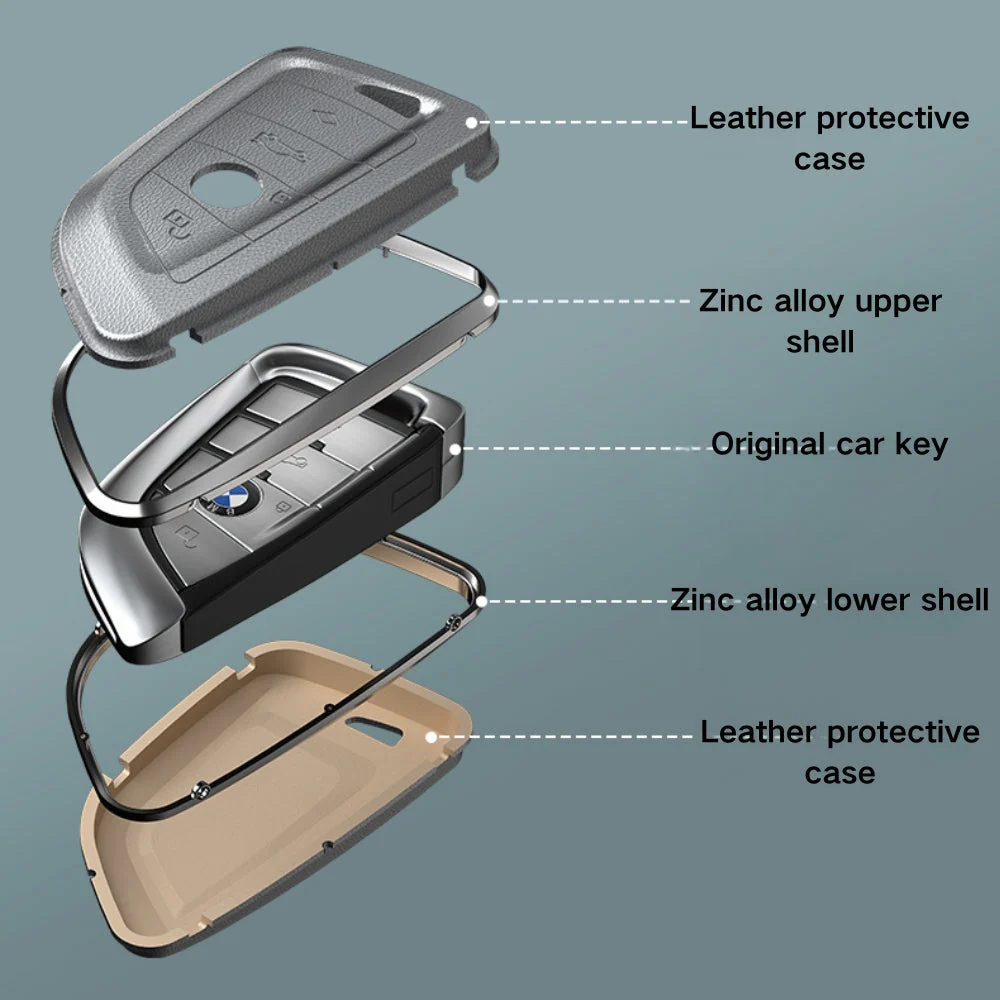 BMW Zinc Alloy + Leather Protection Car Key Fob Case Cover For 1, 2, 3, 5, 7 Series, X3, X5, X6 - Image 12