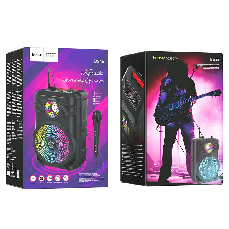 [BS46] HOCO Portable Home Camping Party Karaoke RBG Bluetooth Speaker With Microphone - Image 6