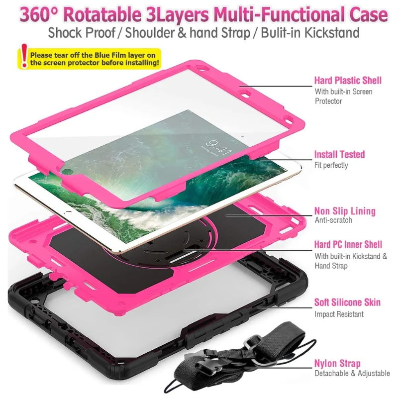 [Built-in 360° Rotating Hand Strap & Stand] Apple Ipad Air 10.5" 3rd Gen 2019 / iPad Pro 10.5" 2nd Gen 2017 - Shockproof with Screen Protector Pencil Holder Heavy Duty Series Case - Image 5