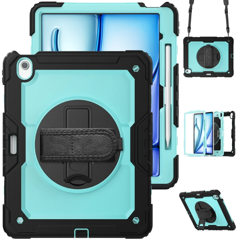 [Built-in 360° Rotating Hand Strap & Stand] Apple iPad Air 11-inch M2/M3/M4 (2024/2025/2026) Shockproof With Screen Protector Pencil Holder Heavy Duty Series Case