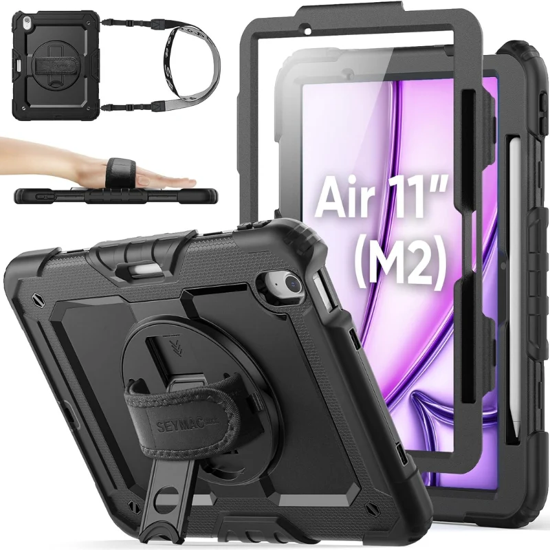 [Built-in 360° Rotating Hand Strap & Stand] Apple iPad Air 11-inch M2/M3/M4 (2024/2025/2026) Shockproof With Screen Protector Pencil Holder Heavy Duty Series Case - Image 2