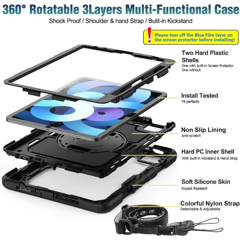 [Built-in 360° Rotating Hand Strap & Stand] Apple Ipad Air 10.9" 5th/4th Gen (2022/2020) Shockproof with Screen Protector Pencil Holder Heavy Duty Series Case - Image 3