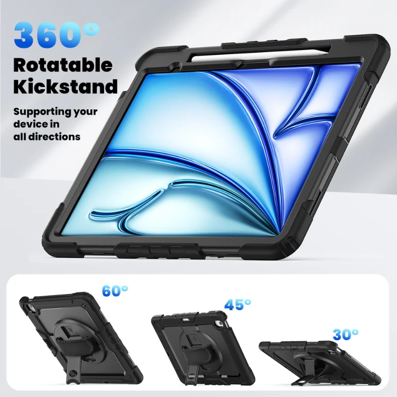 [Built-in 360° Rotating Hand Strap & Stand] Apple iPad Air 11-inch M2/M3/M4 (2024/2025/2026) Shockproof With Screen Protector Pencil Holder Heavy Duty Series Case - Image 7