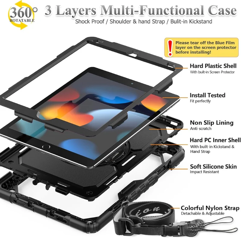 [Built-in 360° Rotating Hand Strap & Stand] Apple iPad Air 11-inch M2/M3/M4 (2024/2025/2026) Shockproof With Screen Protector Pencil Holder Heavy Duty Series Case - Image 4