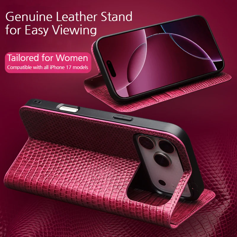 [Built-in Card Slot] Apple iPhone 17/Air/Pro/Max - Fashion Genuine Leather Flip Shockproof Protective Case - Image 5