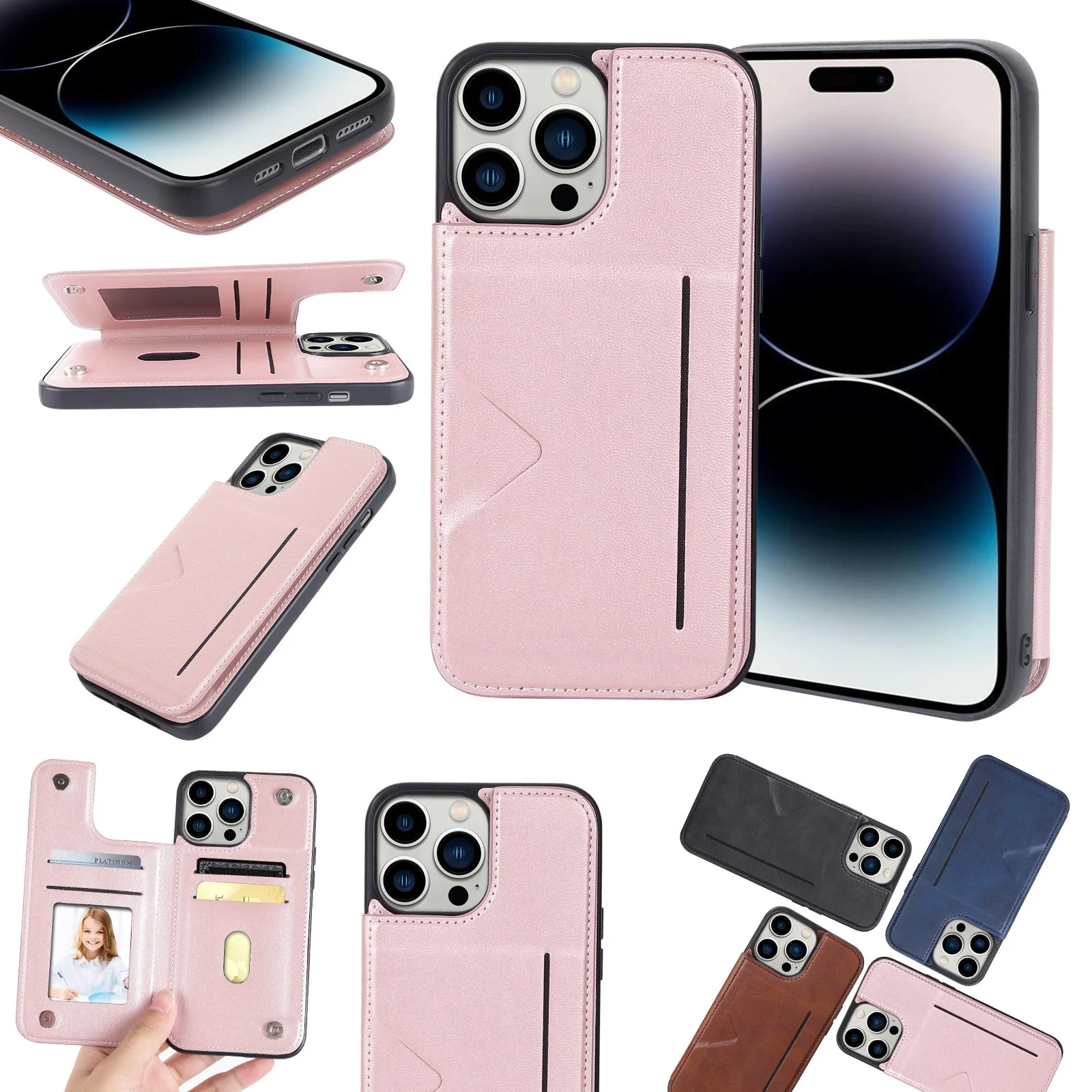 [Built-in Card Slot] Hanman Mika Leather Case For Apple iPhone 15 & 15 Plus & 15 Pro & 15 Pro Max - Image 4