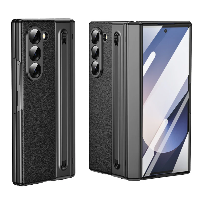 [Built-in Card Slot] Samsung Galaxy Z Fold7 Folding Electroplated PU Leather Case with Tempered Glass Screen Protector