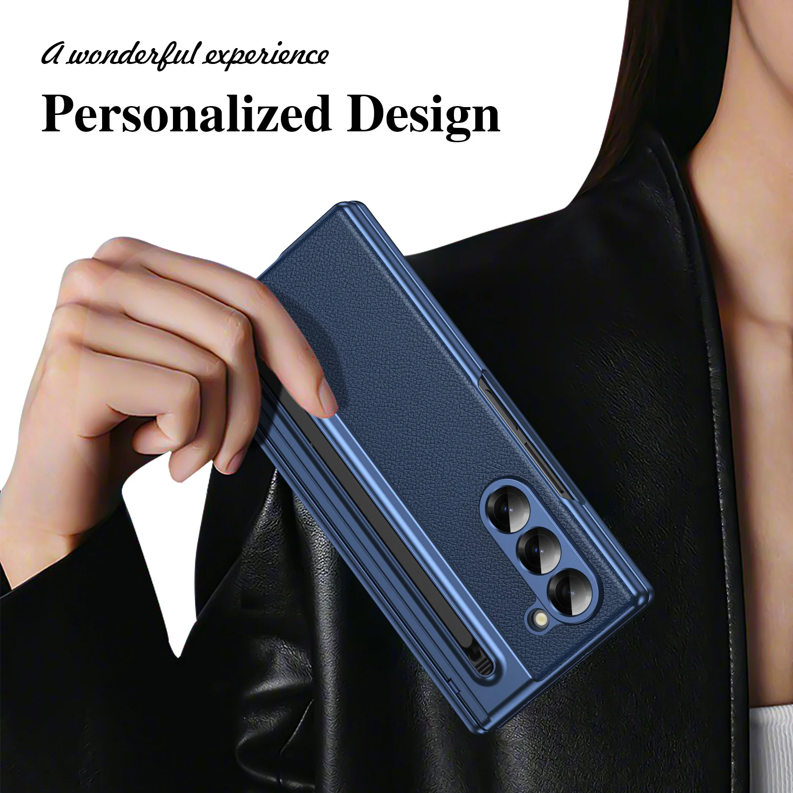[Built-in Card Slot] Samsung Galaxy Z Fold7 Folding Electroplated PU Leather Case with Tempered Glass Screen Protector - Image 14