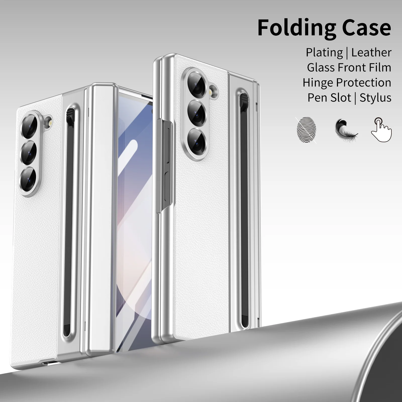 [Built-in Card Slot] Samsung Galaxy Z Fold7 Folding Electroplated PU Leather Case with Tempered Glass Screen Protector - Image 18