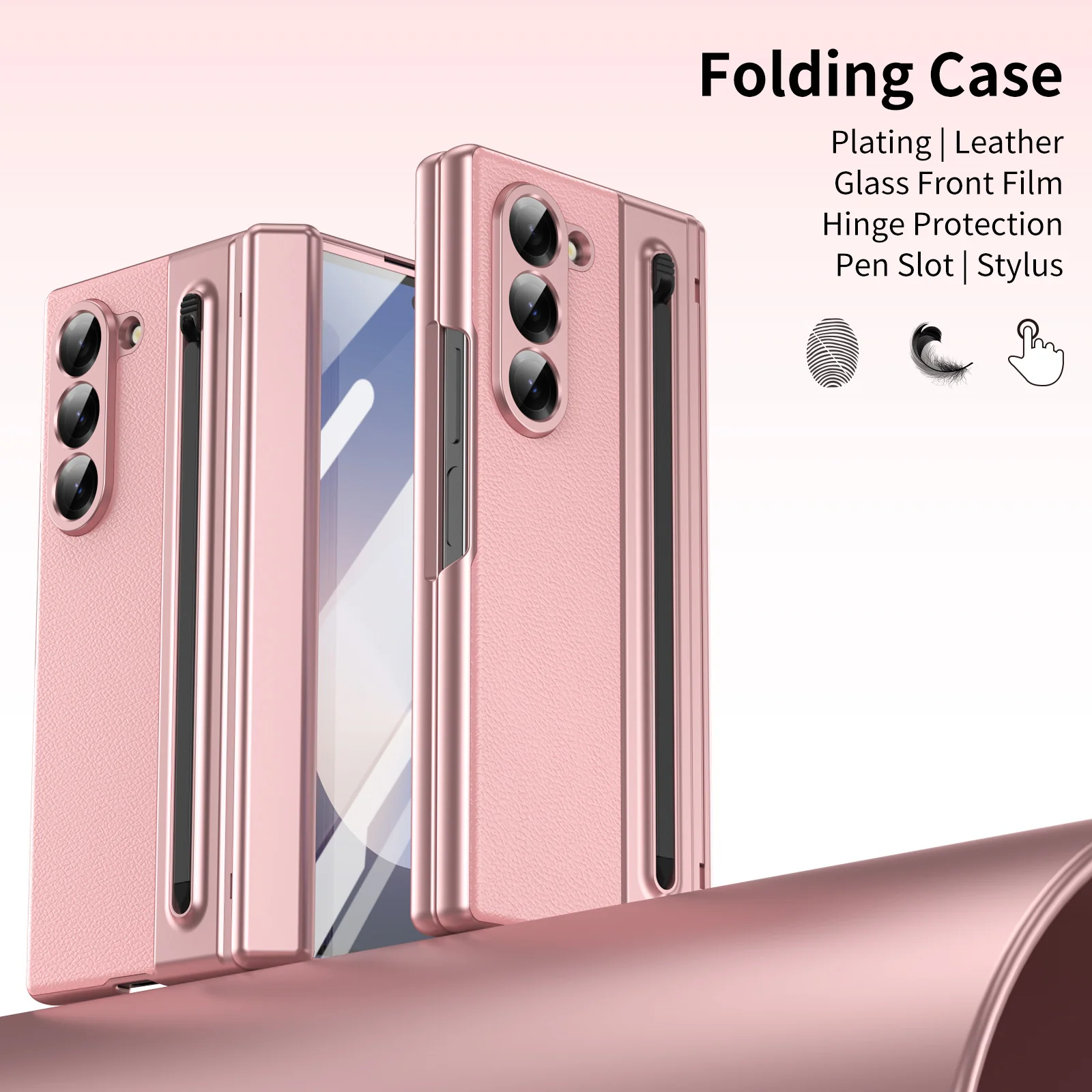[Built-in Card Slot] Samsung Galaxy Z Fold7 Folding Electroplated PU Leather Case with Tempered Glass Screen Protector - Image 2