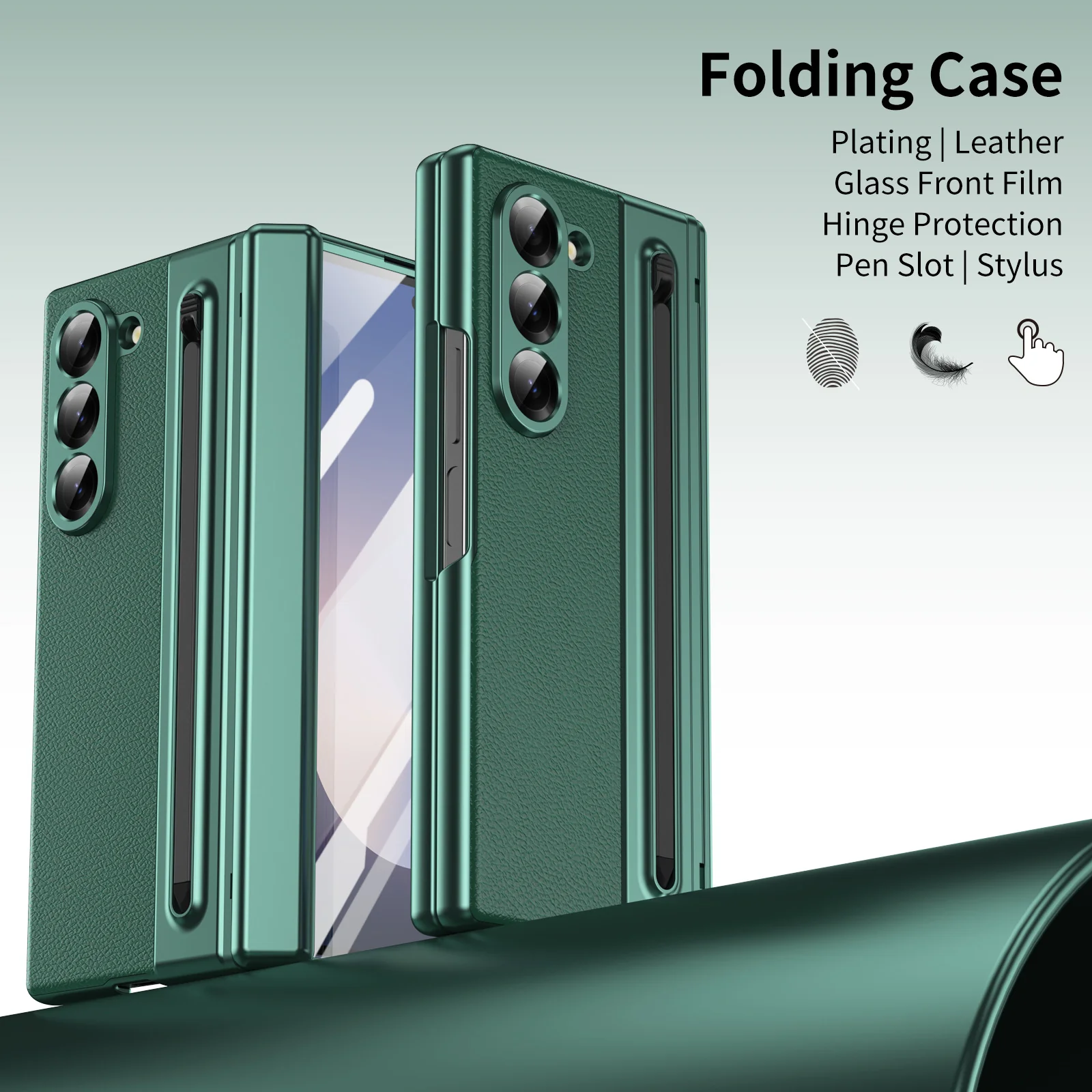 [Built-in Card Slot] Samsung Galaxy Z Fold7 Folding Electroplated PU Leather Case with Tempered Glass Screen Protector - Image 3