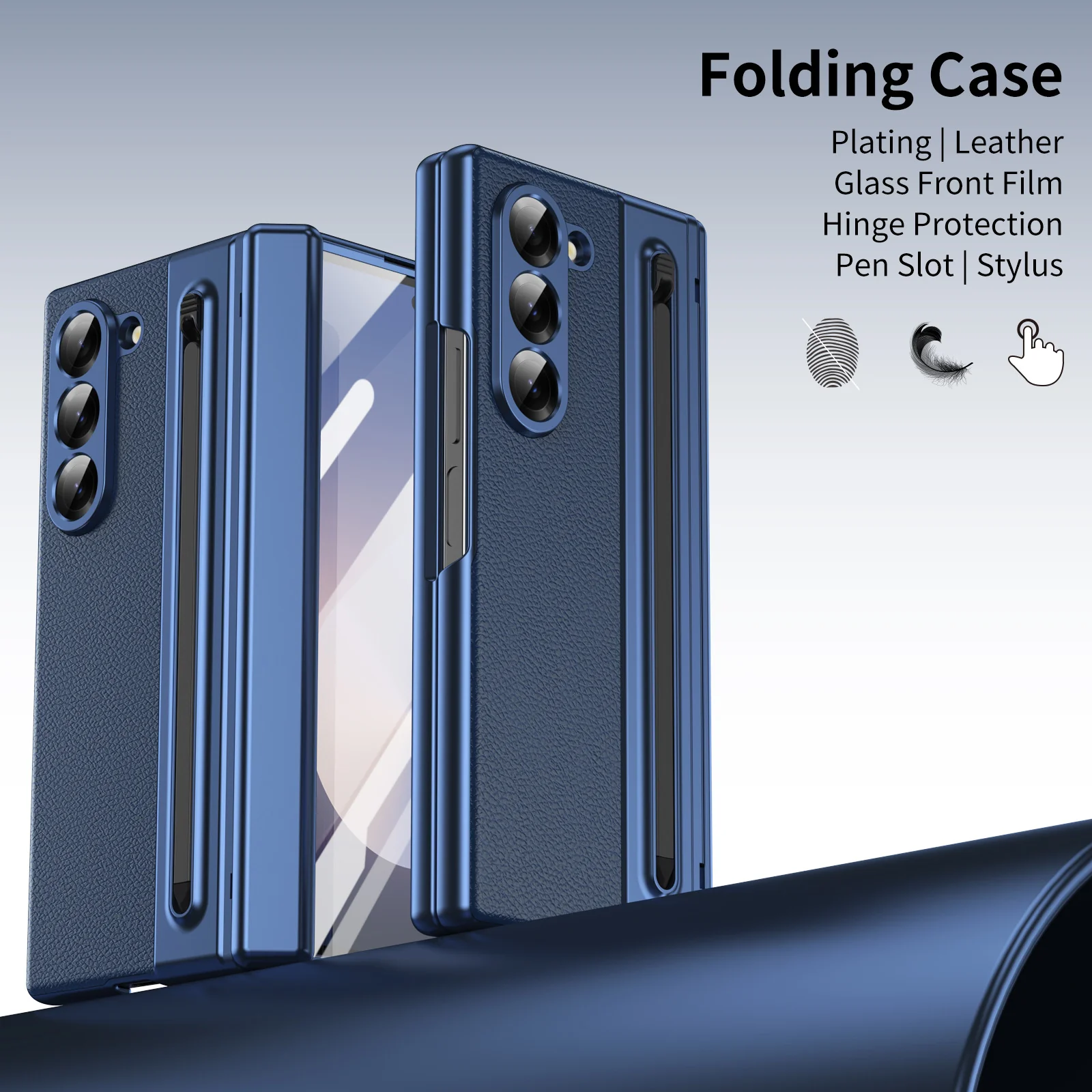 [Built-in Card Slot] Samsung Galaxy Z Fold7 Folding Electroplated PU Leather Case with Tempered Glass Screen Protector - Image 4