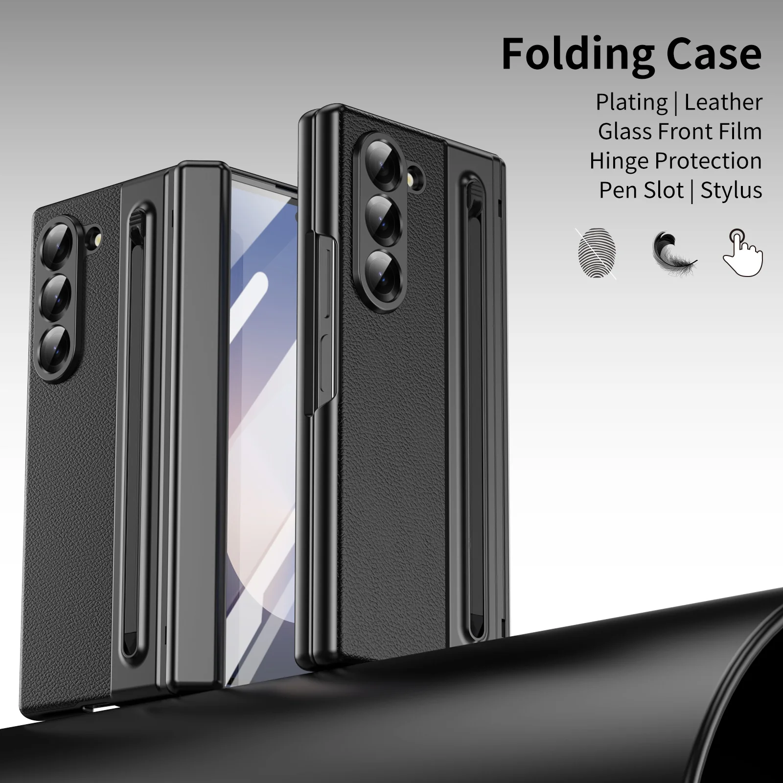 [Built-in Card Slot] Samsung Galaxy Z Fold7 Folding Electroplated PU Leather Case with Tempered Glass Screen Protector - Image 5