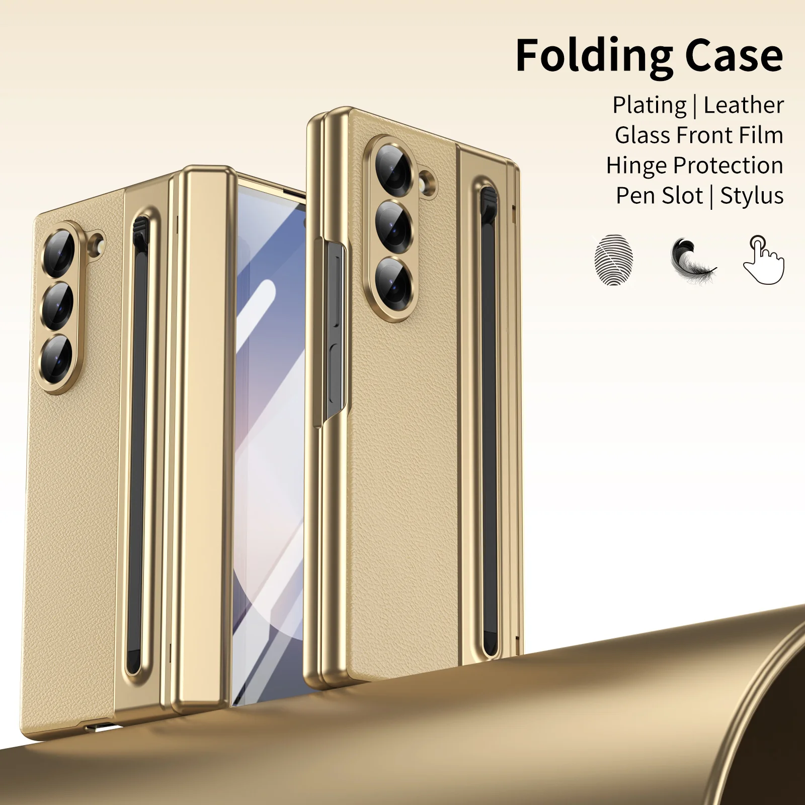 [Built-in Card Slot] Samsung Galaxy Z Fold7 Folding Electroplated PU Leather Case with Tempered Glass Screen Protector - Image 7
