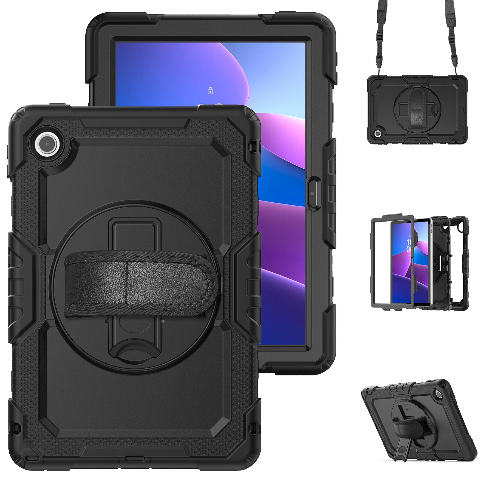 [Built-in Kickstand] Lenovo Tab 10.1" 2025 (TB311FU/TB311XU) - Silicone Full Covered Heavy Duty Series Case With Adjustable Hand Strap