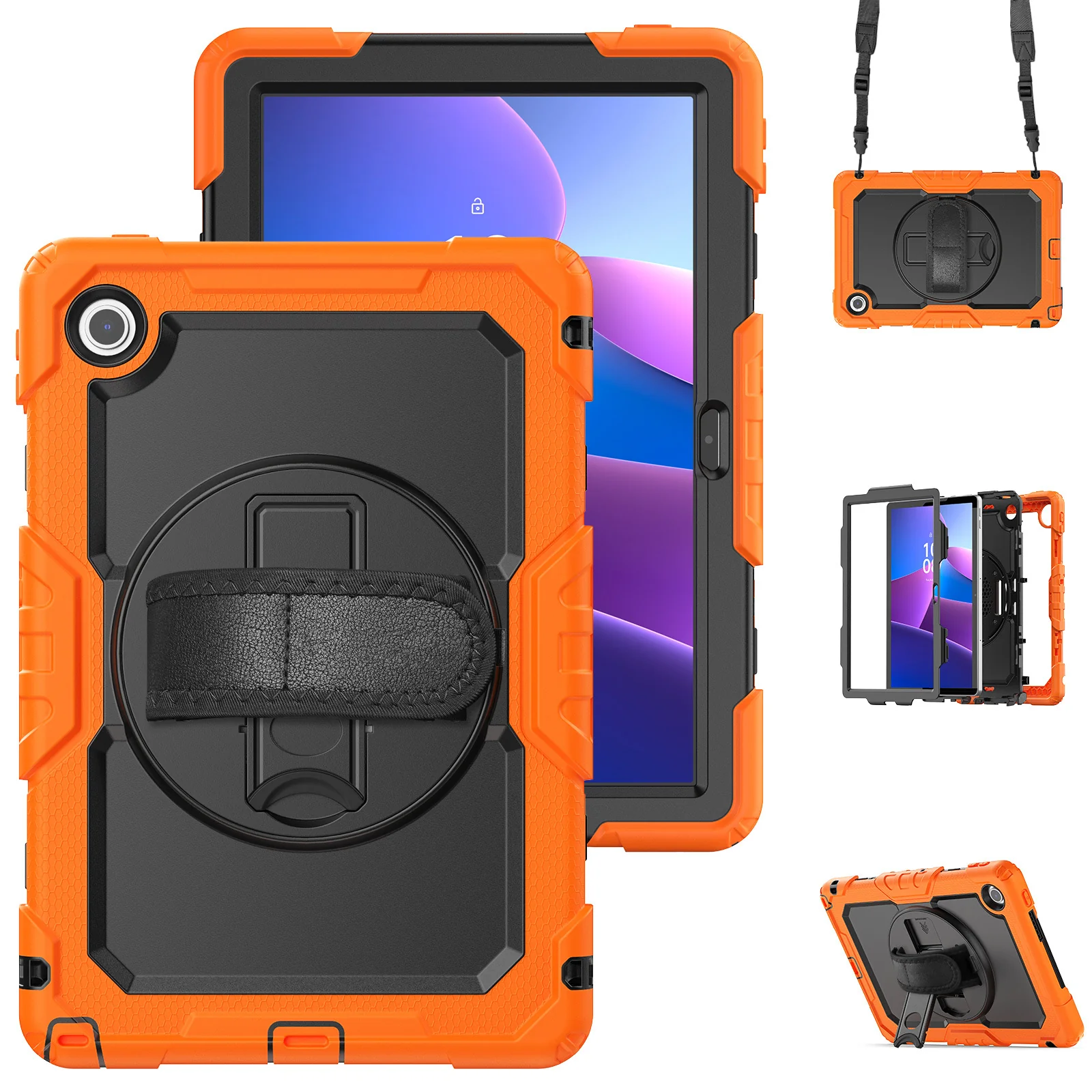 [Built-in Kickstand] Lenovo Tab 10.1" 2025 (TB311FU/TB311XU) - Silicone Full Covered Heavy Duty Series Case With Adjustable Hand Strap - Image 13