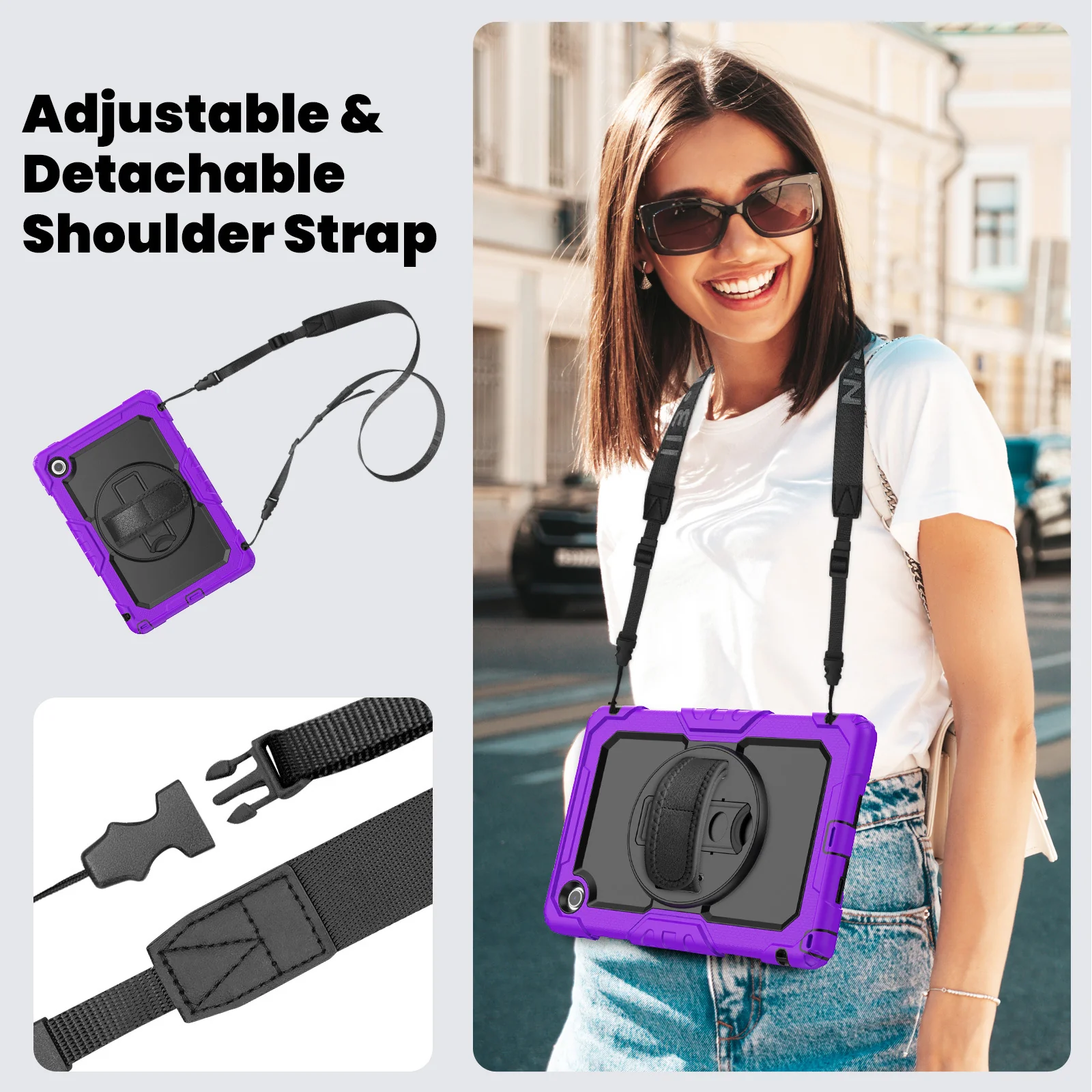 [Built-in Kickstand] Lenovo Tab 10.1" 2025 (TB311FU/TB311XU) - Silicone Full Covered Heavy Duty Series Case With Adjustable Hand Strap - Image 4