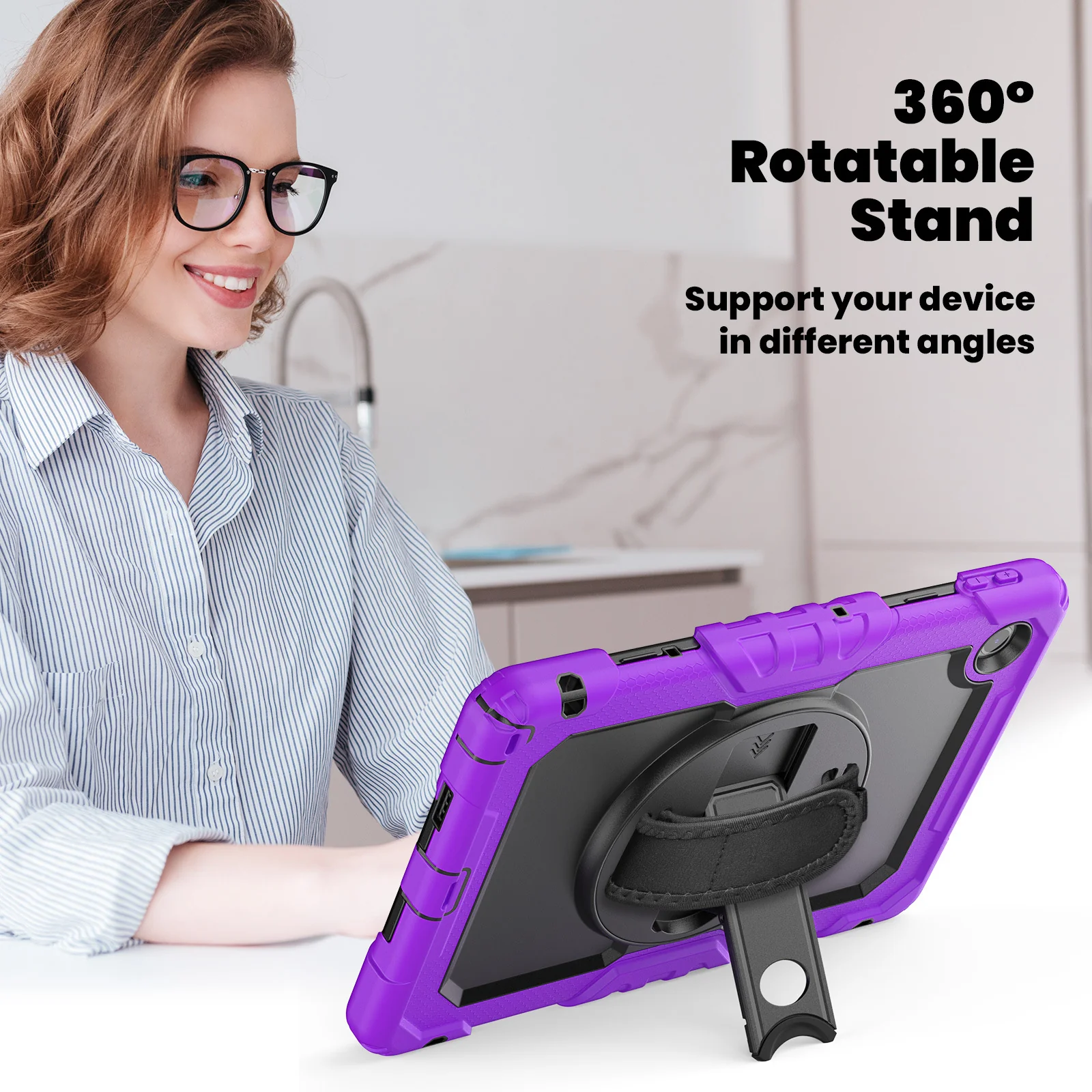 [Built-in Kickstand] Lenovo Tab 10.1" 2025 (TB311FU/TB311XU) - Silicone Full Covered Heavy Duty Series Case With Adjustable Hand Strap - Image 7