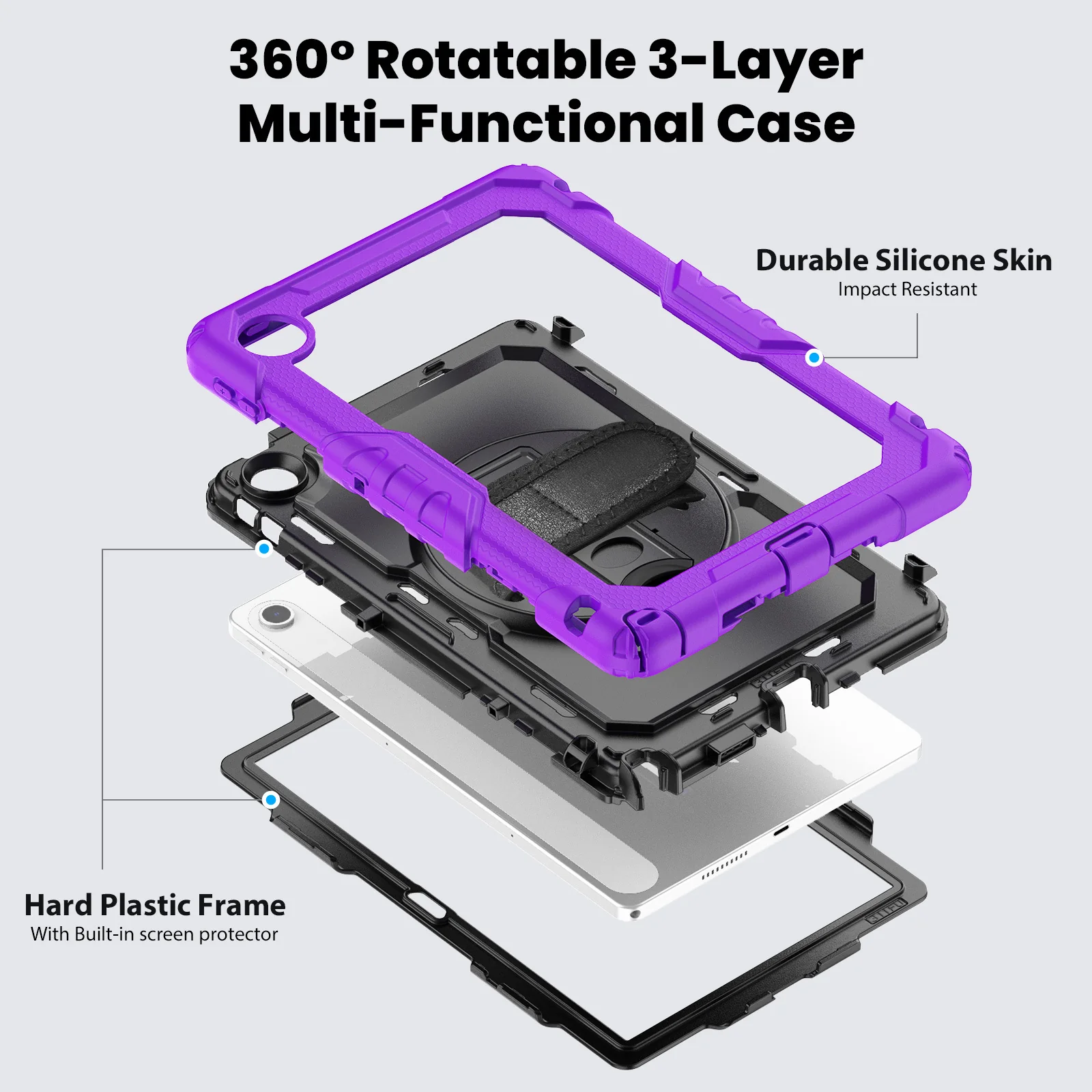 [Built-in Kickstand] Lenovo Tab 10.1" 2025 (TB311FU/TB311XU) - Silicone Full Covered Heavy Duty Series Case With Adjustable Hand Strap - Image 9