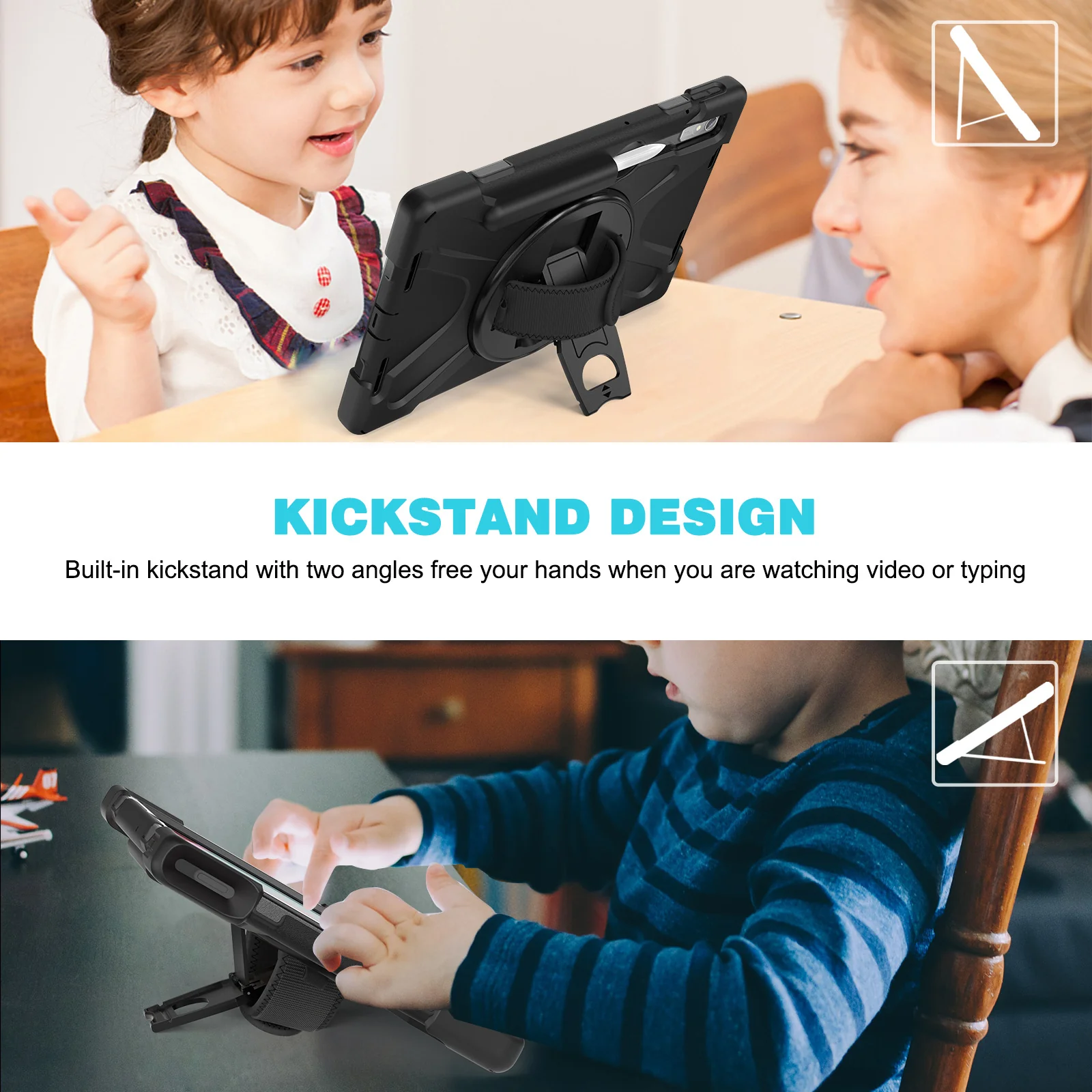 [Built-in Kickstand] Lenovo Tab M10 Gen 3 (3rd Gen) 10.1" inch 2022 (TB-328F/TB-328X) - Silicone Full Covered Heavy Duty Series Case With Adjustable Hand Strap - Image 12
