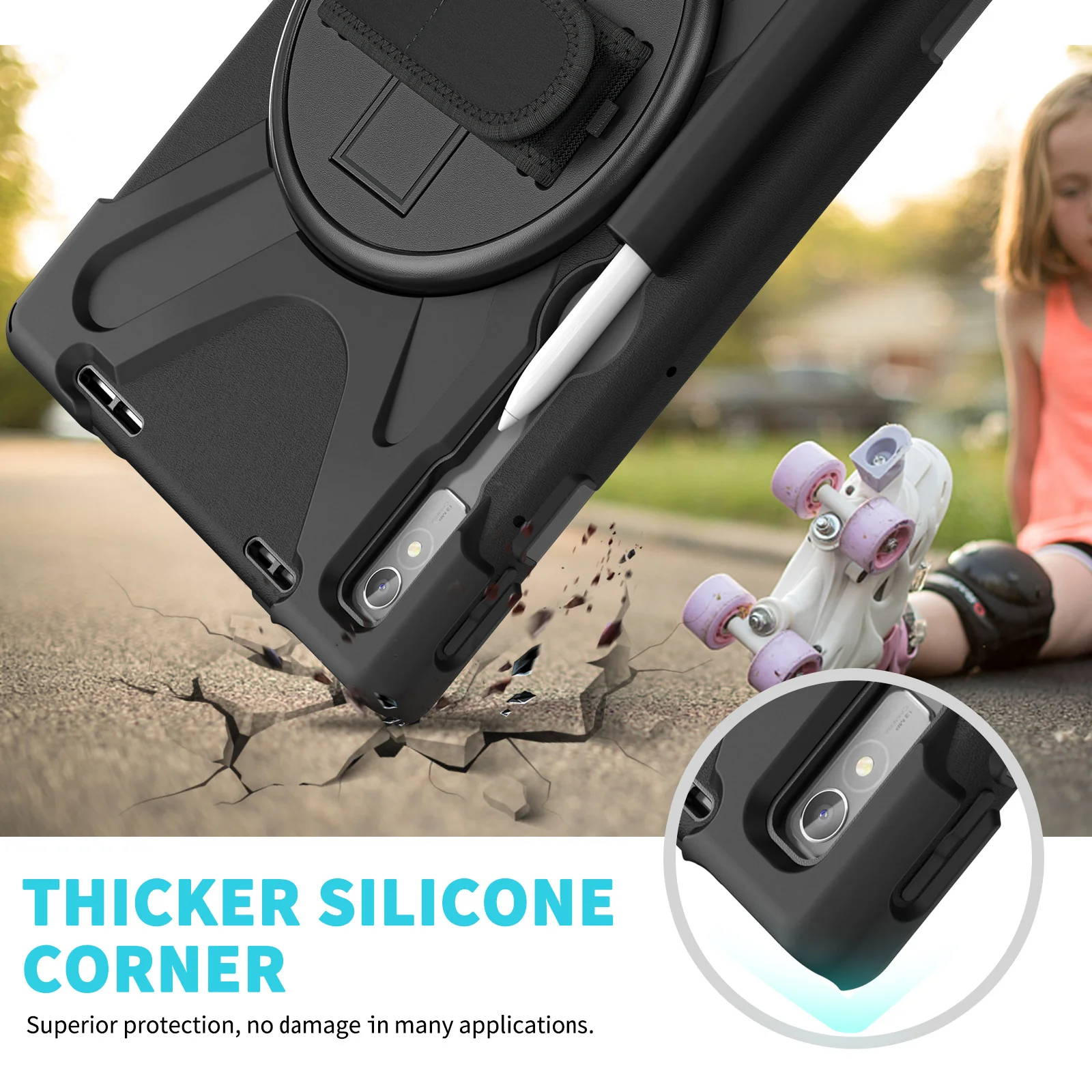 [Built-in Kickstand] Lenovo Tab M10 Gen 3 (3rd Gen) 10.1" inch 2022 (TB-328F/TB-328X) - Silicone Full Covered Heavy Duty Series Case With Adjustable Hand Strap - Image 17