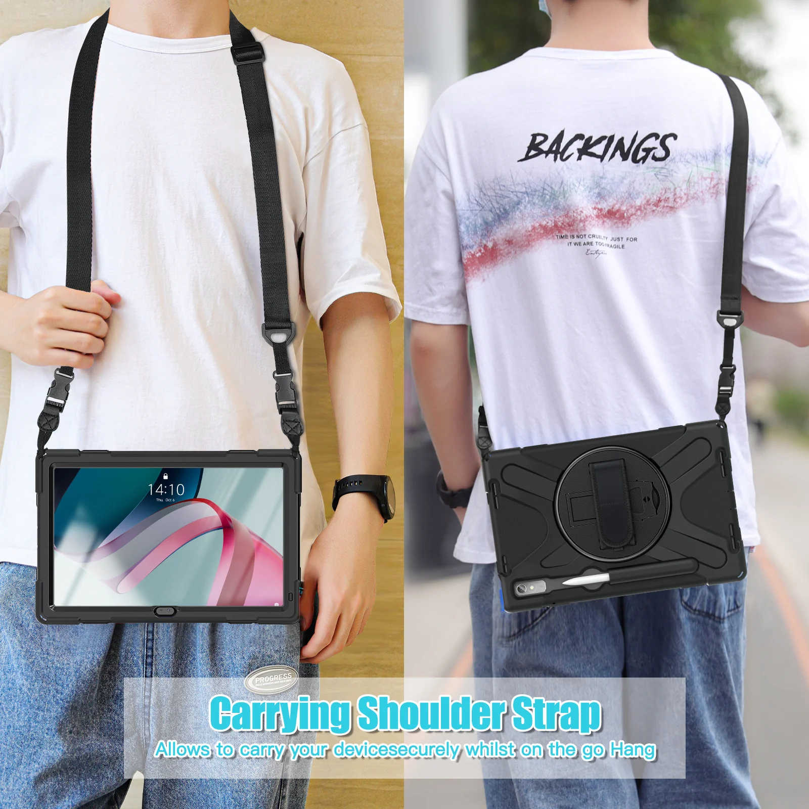 [Built-in Kickstand] Lenovo Tab M10 Gen 3 (3rd Gen) 10.1" inch 2022 (TB-328F/TB-328X) - Silicone Full Covered Heavy Duty Series Case With Adjustable Hand Strap - Image 18