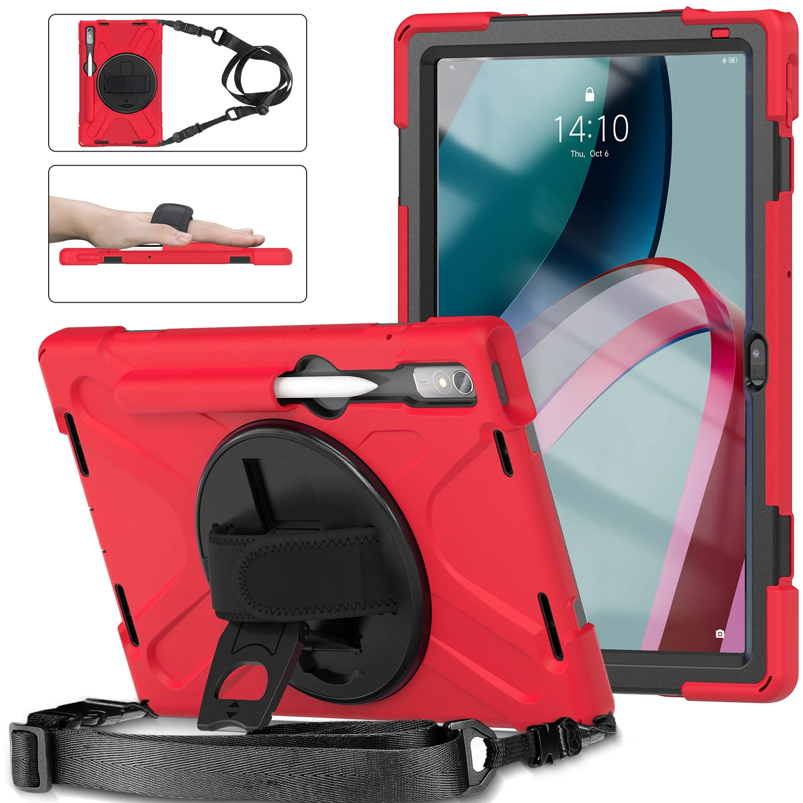 [Built-in Kickstand] Lenovo Tab M10 Gen 3 (3rd Gen) 10.1" inch 2022 (TB-328F/TB-328X) - Silicone Full Covered Heavy Duty Series Case With Adjustable Hand Strap - Image 20