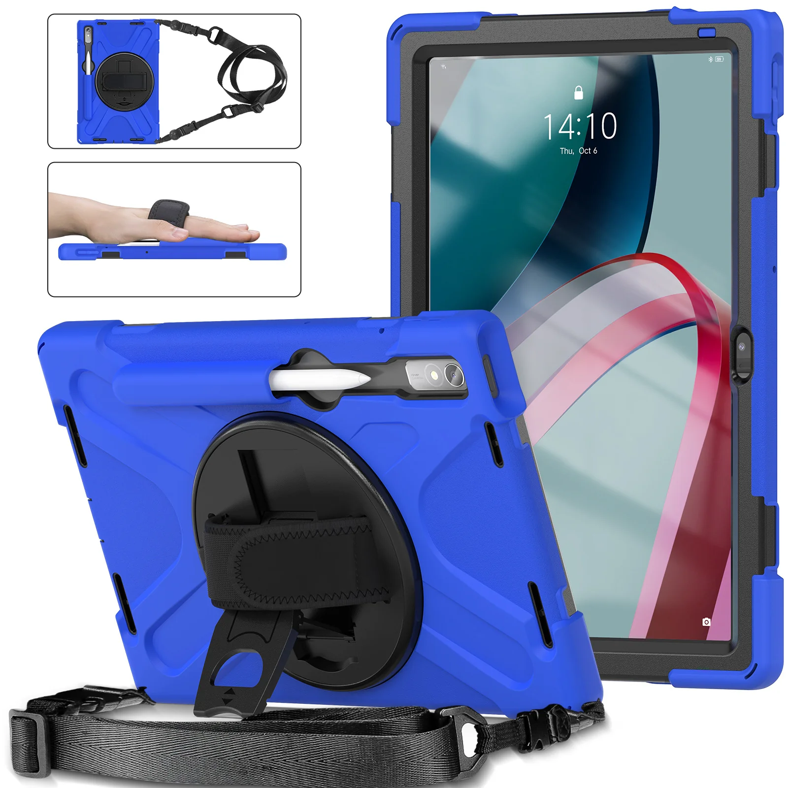 [Built-in Kickstand] Lenovo Tab M10 Gen 3 (3rd Gen) 10.1" inch 2022 (TB-328F/TB-328X) - Silicone Full Covered Heavy Duty Series Case With Adjustable Hand Strap - Image 21