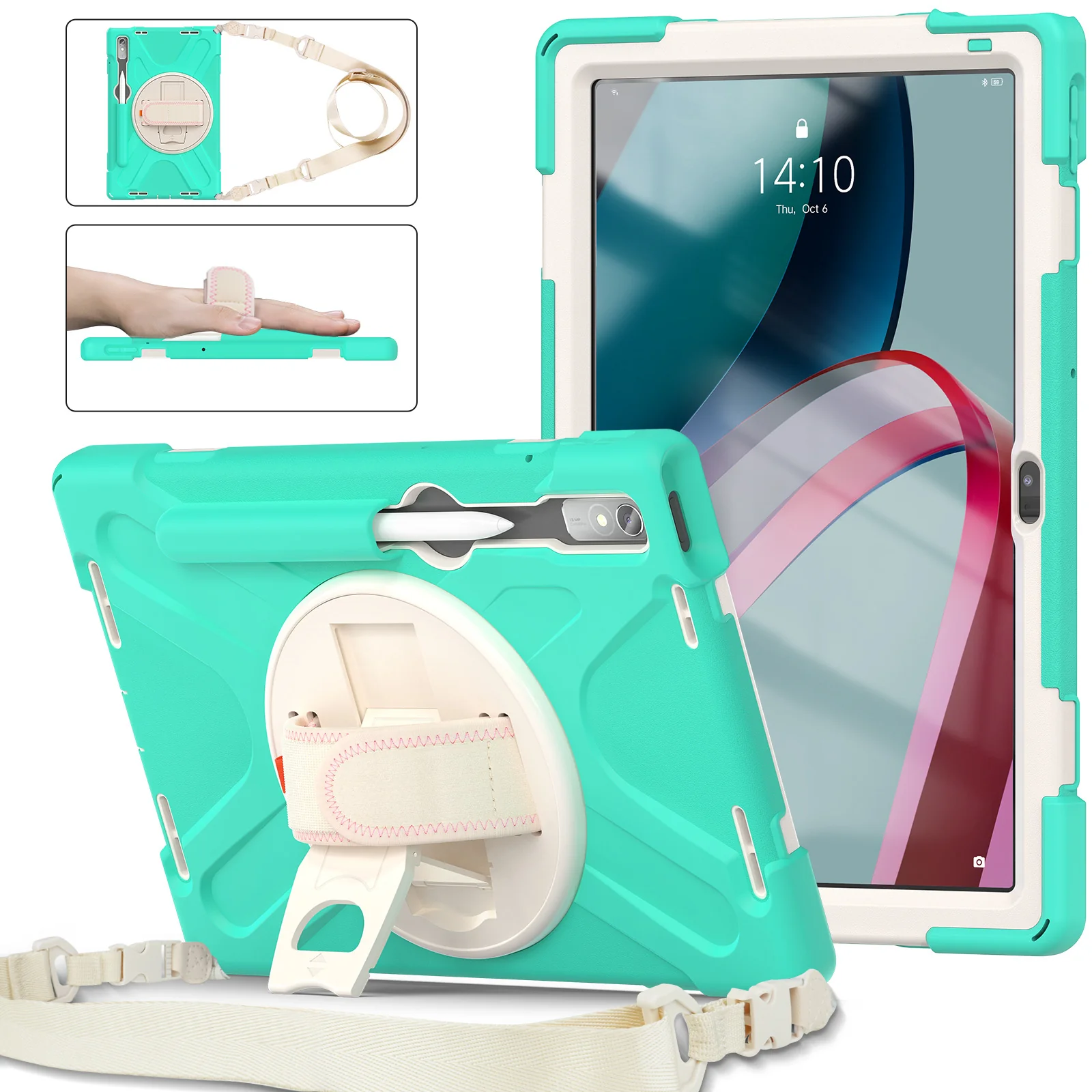 [Built-in Kickstand] Lenovo Tab M10 Gen 3 (3rd Gen) 10.1" inch 2022 (TB-328F/TB-328X) - Silicone Full Covered Heavy Duty Series Case With Adjustable Hand Strap - Image 24