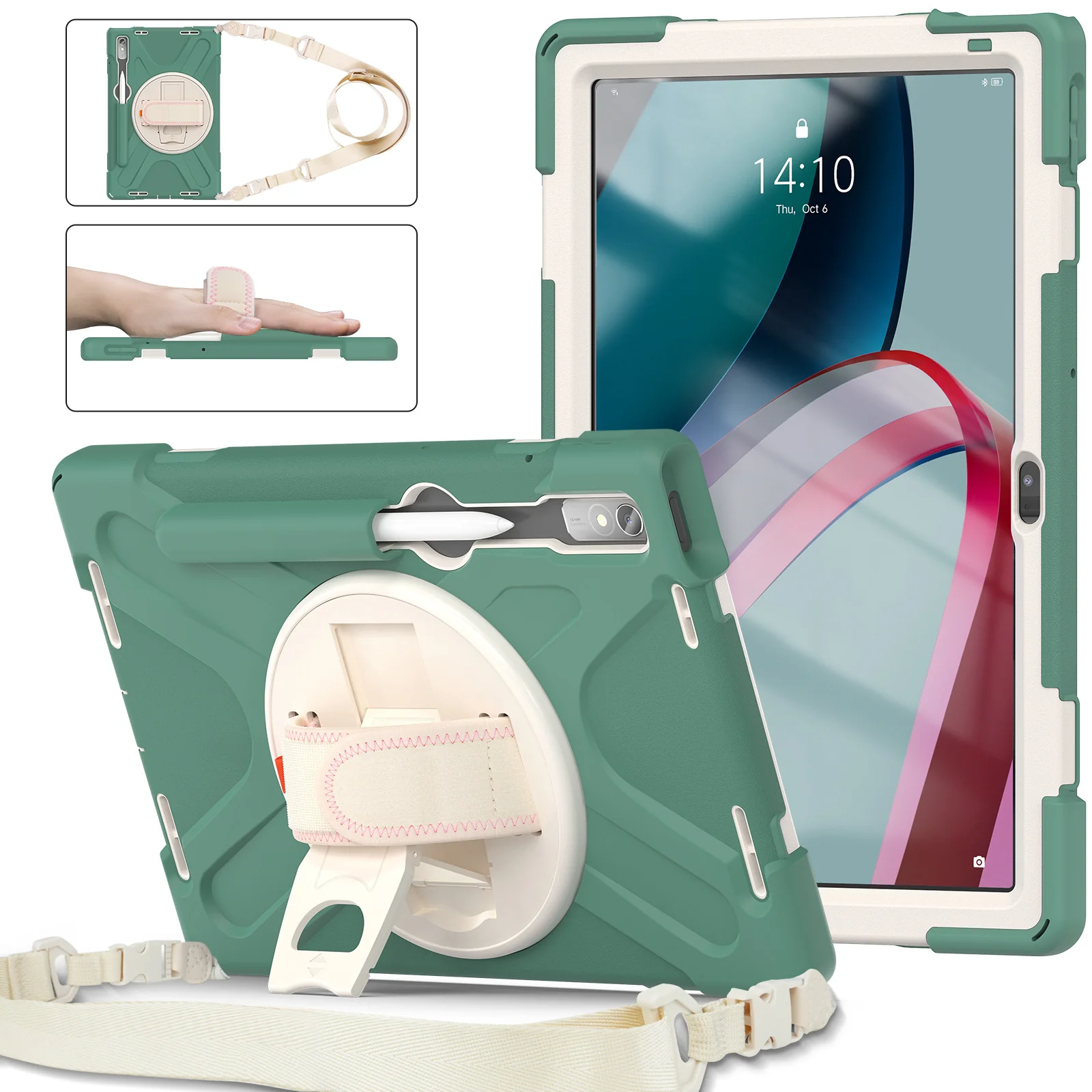 [Built-in Kickstand] Lenovo Tab M10 Gen 3 (3rd Gen) 10.1" inch 2022 (TB-328F/TB-328X) - Silicone Full Covered Heavy Duty Series Case With Adjustable Hand Strap - Image 25