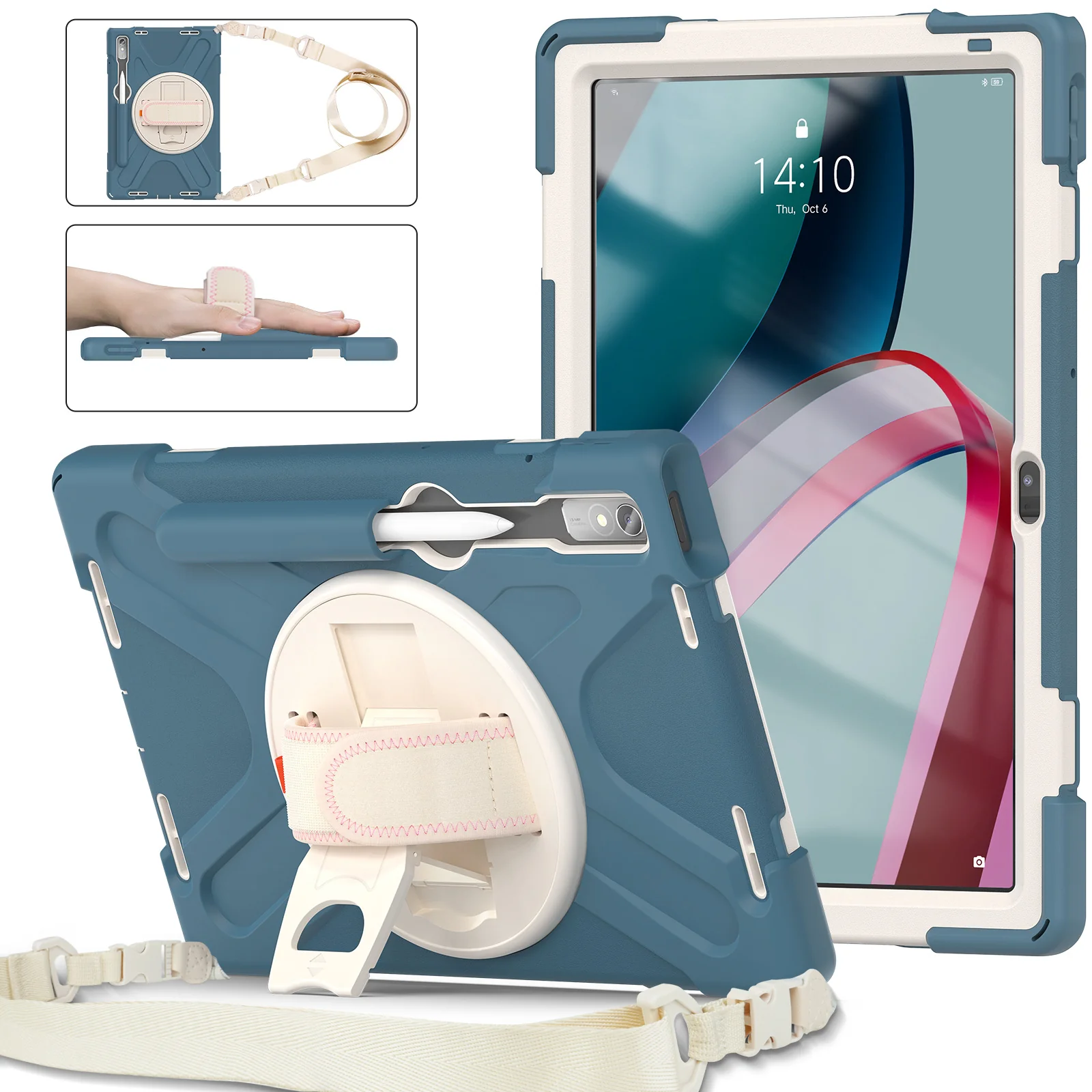 [Built-in Kickstand] Lenovo Tab M10 Gen 3 (3rd Gen) 10.1" inch 2022 (TB-328F/TB-328X) - Silicone Full Covered Heavy Duty Series Case With Adjustable Hand Strap - Image 27