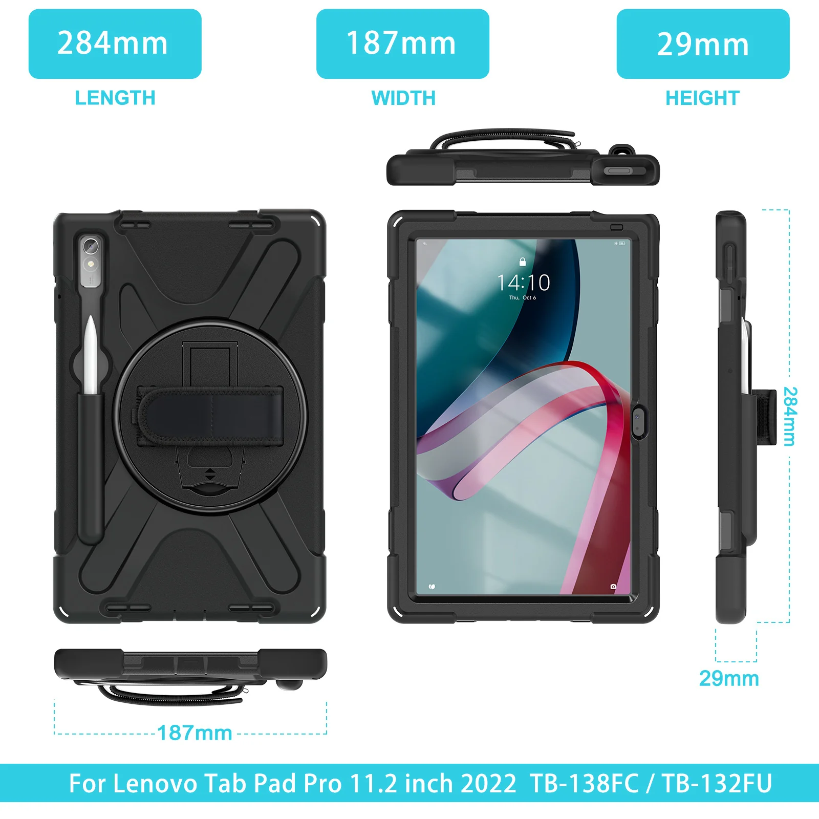 [Built-in Kickstand] Lenovo Tab M10 Gen 3 (3rd Gen) 10.1" inch 2022 (TB-328F/TB-328X) - Silicone Full Covered Heavy Duty Series Case With Adjustable Hand Strap - Image 6