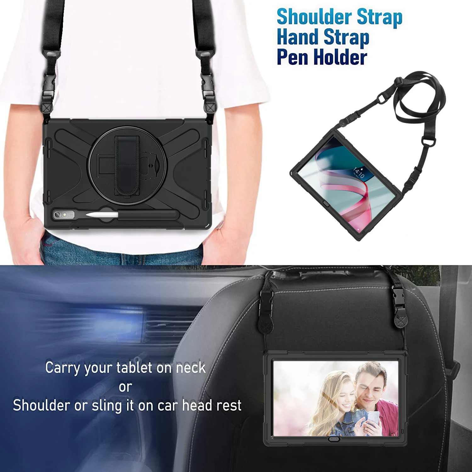 [Built-in Kickstand] Lenovo Tab M10 Gen 3 (3rd Gen) 10.1" inch 2022 (TB-328F/TB-328X) - Silicone Full Covered Heavy Duty Series Case With Adjustable Hand Strap - Image 9