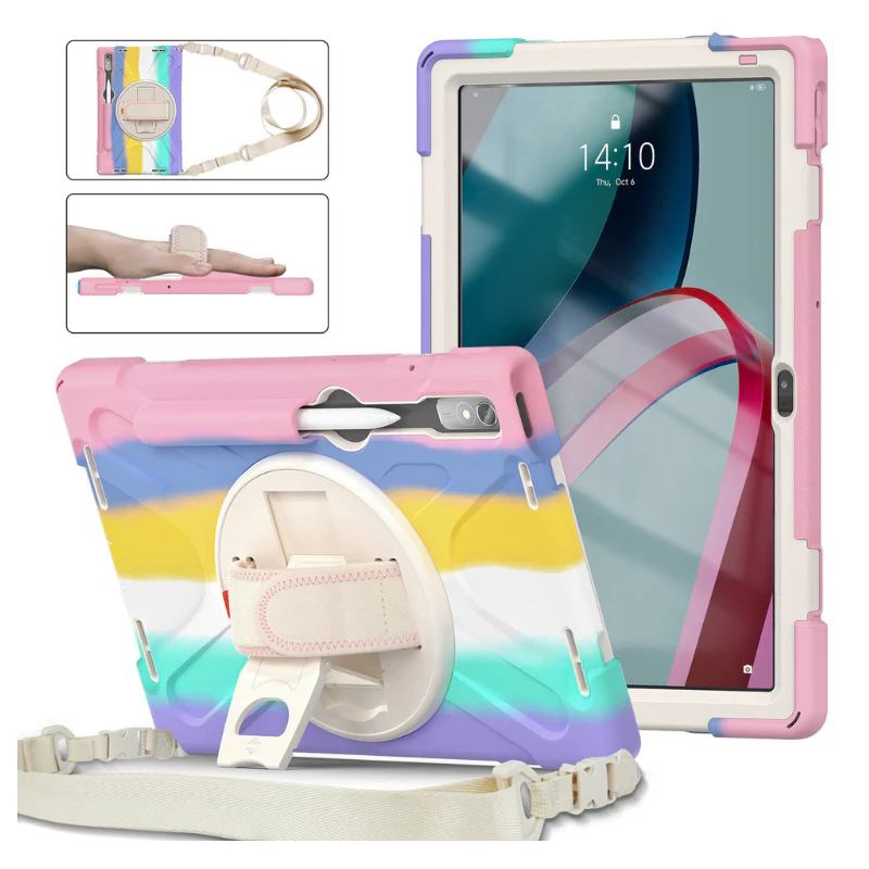 [Built-in Kickstand] Lenovo Tab M8 (4th Gen) 8.0" 2023 (TB-300FU) - Silicone Full Covered Heavy Duty Series Case With Adjustable Hand Strap