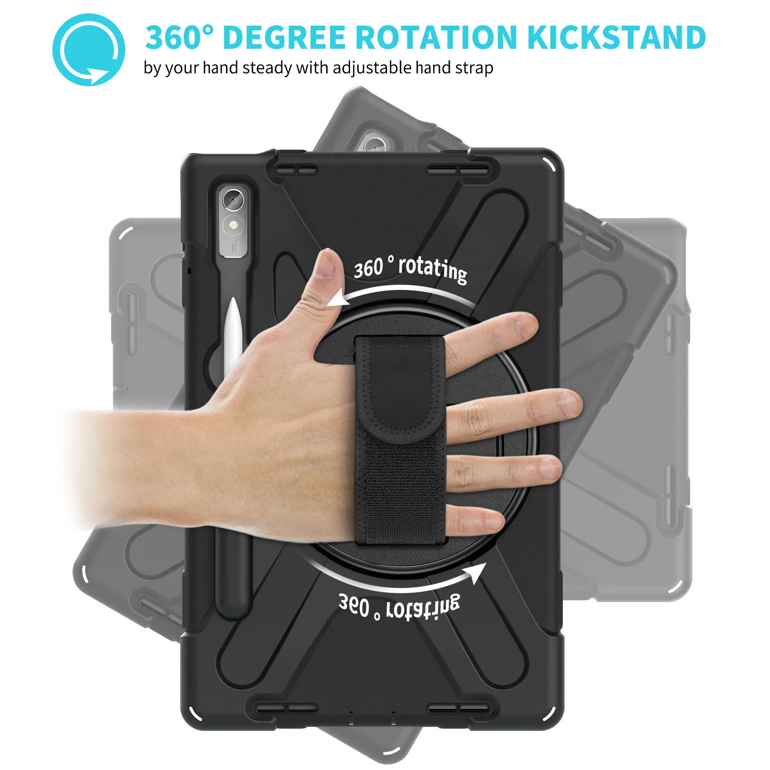[Built-in Kickstand] Lenovo Tab M8 (4th Gen) 8.0" 2023 (TB-300FU) - Silicone Full Covered Heavy Duty Series Case With Adjustable Hand Strap - Image 11