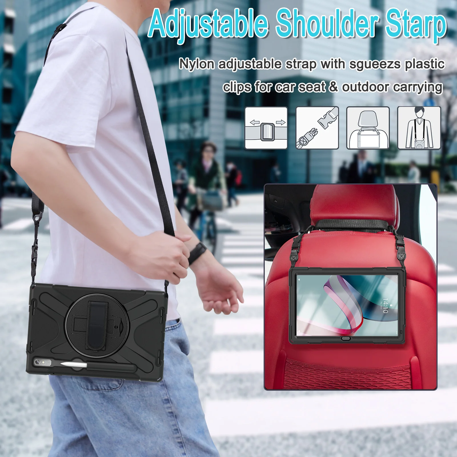 [Built-in Kickstand] Lenovo Tab M8 (4th Gen) 8.0" 2023 (TB-300FU) - Silicone Full Covered Heavy Duty Series Case With Adjustable Hand Strap - Image 14