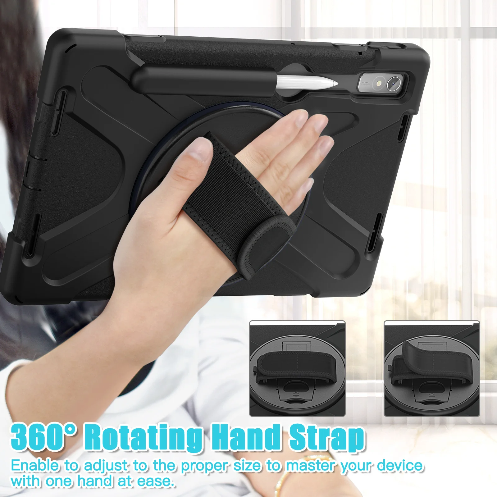 [Built-in Kickstand] Lenovo Tab M8 (4th Gen) 8.0" 2023 (TB-300FU) - Silicone Full Covered Heavy Duty Series Case With Adjustable Hand Strap - Image 17