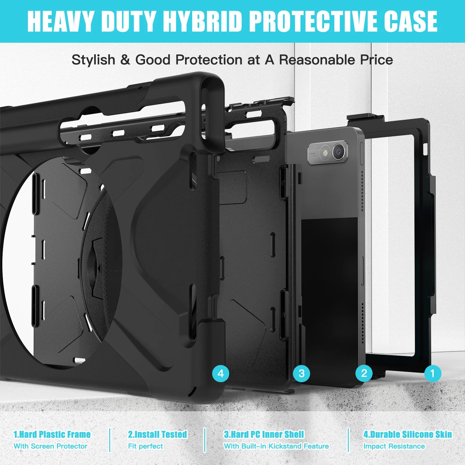 [Built-in Kickstand] Lenovo Tab M8 (4th Gen) 8.0" 2023 (TB-300FU) - Silicone Full Covered Heavy Duty Series Case With Adjustable Hand Strap - Image 20