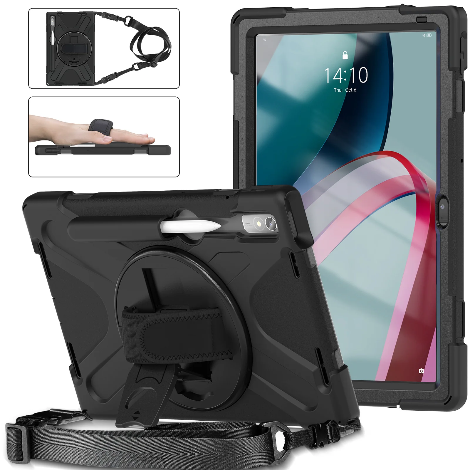 [Built-in Kickstand] Lenovo Tab M8 (4th Gen) 8.0" 2023 (TB-300FU) - Silicone Full Covered Heavy Duty Series Case With Adjustable Hand Strap - Image 4