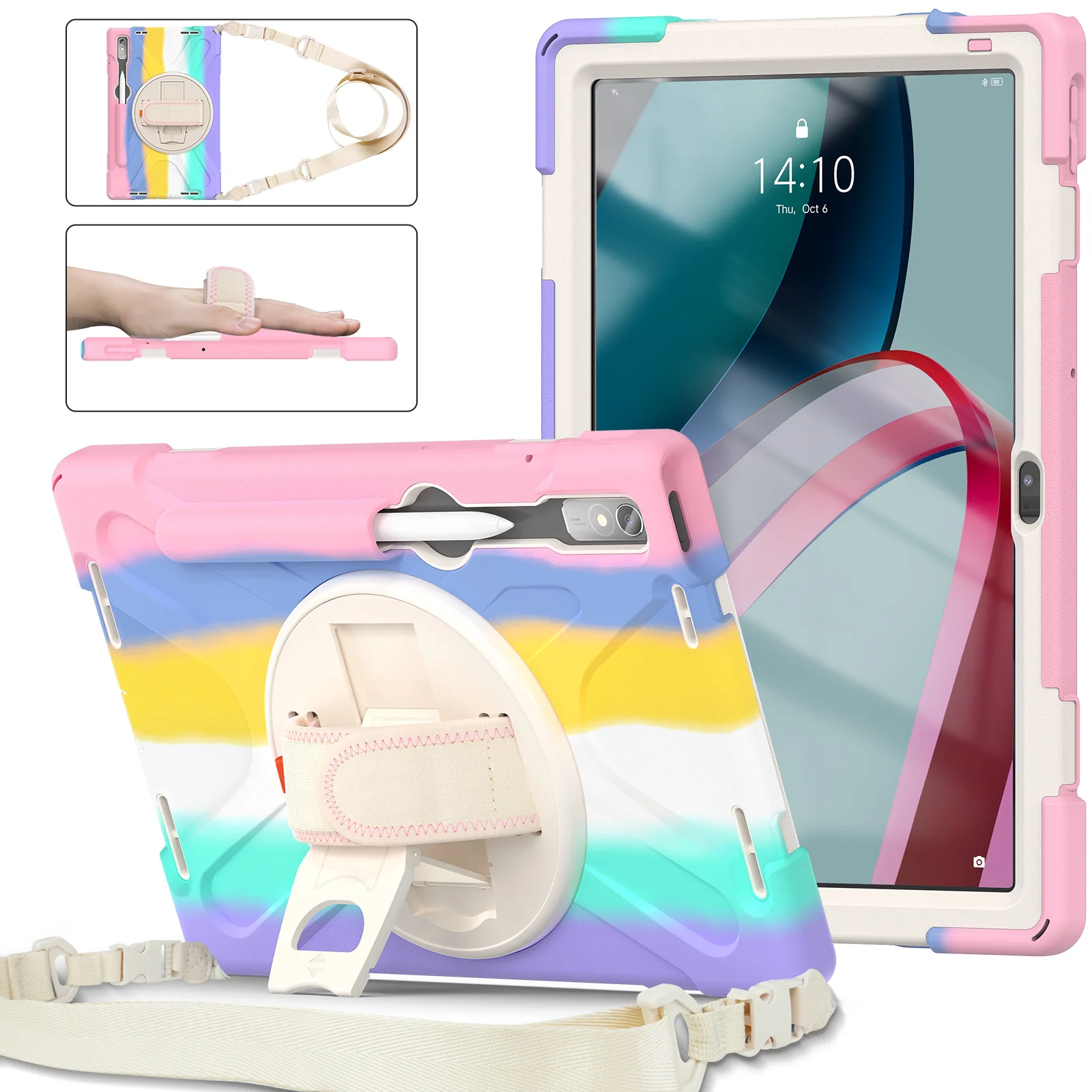 [Built-in Kickstand] Lenovo Tab M8 (4th Gen) 8.0" 2023 (TB-300FU) - Silicone Full Covered Heavy Duty Series Case With Adjustable Hand Strap - Image 7