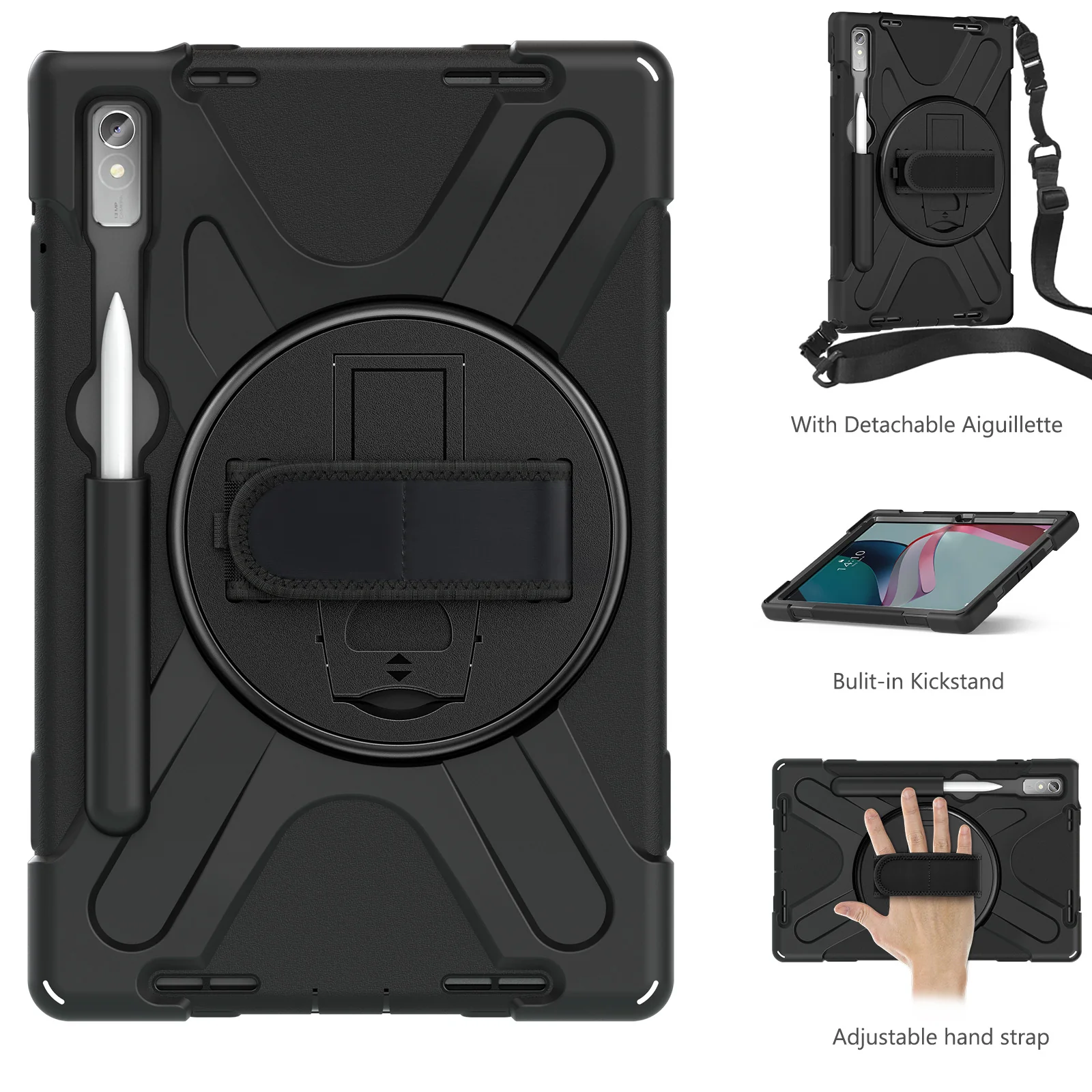 [Built-in Kickstand] Lenovo Tab M8 (4th Gen) 8.0" 2023 (TB-300FU) - Silicone Full Covered Heavy Duty Series Case With Adjustable Hand Strap - Image 8