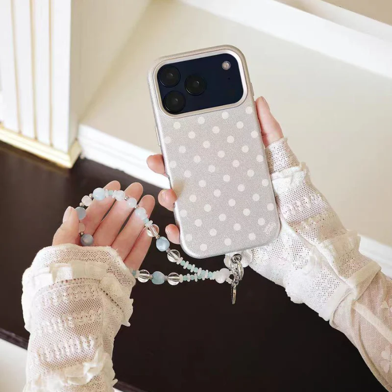 [Built-in Lint] Apple iPhone 16/Pro/Pro Max - Polka Dot PU Leather Full-Cover Shockproof Case - Image 9