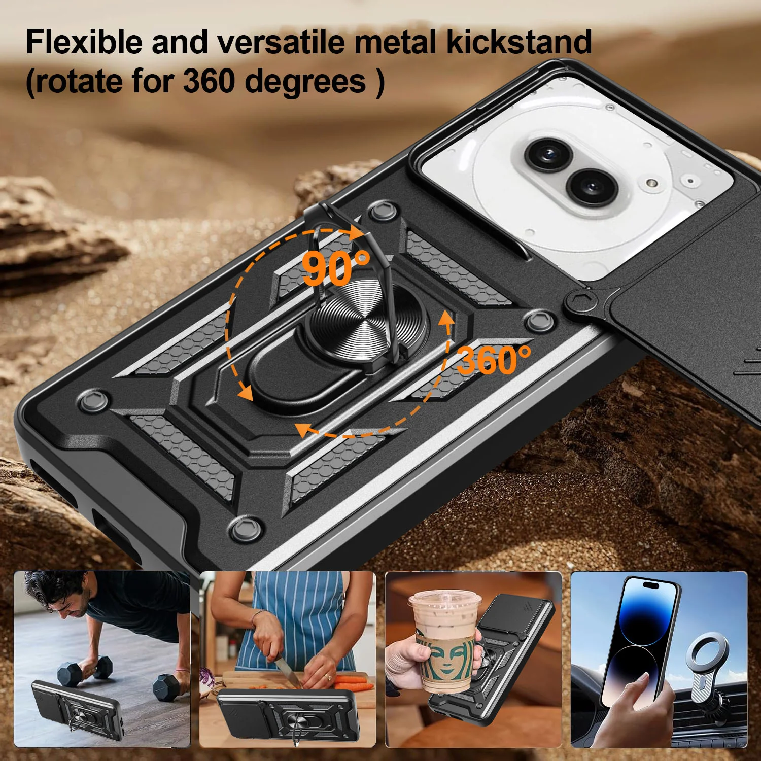 [Built-in Metal Kickstand][With Lens Cover] Nothing Phone (2a) Full-Cover Shockproof Protective Case - Image 10