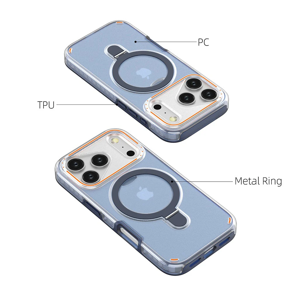 [Built-in Metal Ring Stand][Magsafe Compatible] Apple iPhone 17/Air/Pro/Pro Max Transparent Full-Body Shockproof Phone Case - Image 3