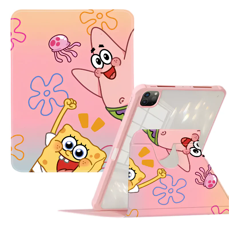 [Built-in Pen Slot] Apple iPad 5/6 9.7'' 5/6th Gen (2017/2018) SpongeBob Smart 360° Degree Rotate Stand Shockproof Flip Cover Case