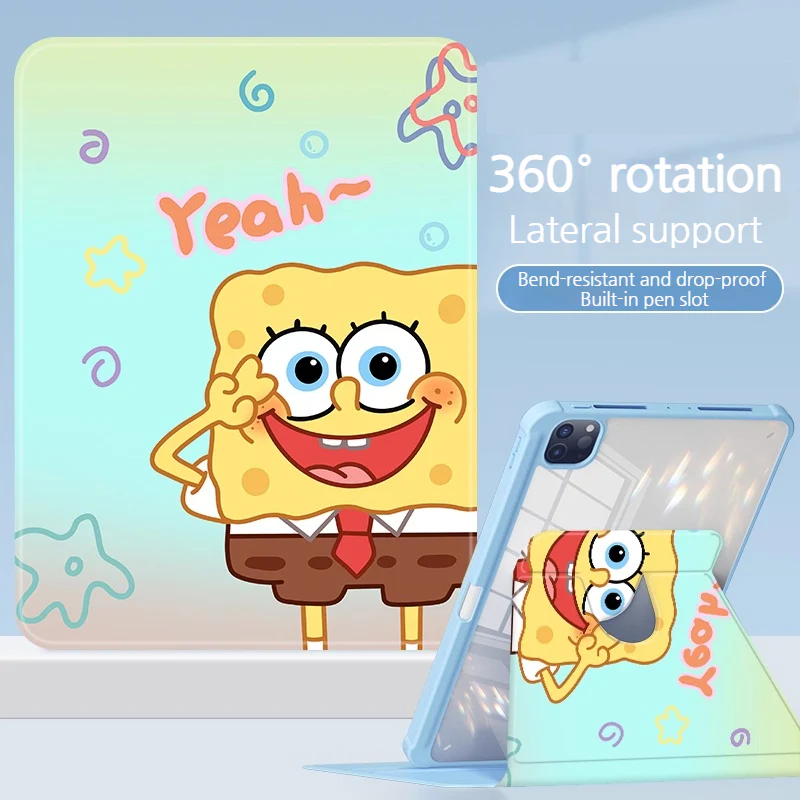 [Built-in Pen Slot] Apple iPad 5/6 9.7'' 5/6th Gen (2017/2018) SpongeBob Smart 360° Degree Rotate Stand Shockproof Flip Cover Case - Image 10