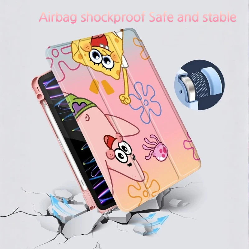 [Built-in Pen Slot] Apple iPad 5/6 9.7'' 5/6th Gen (2017/2018) SpongeBob Smart 360° Degree Rotate Stand Shockproof Flip Cover Case - Image 2